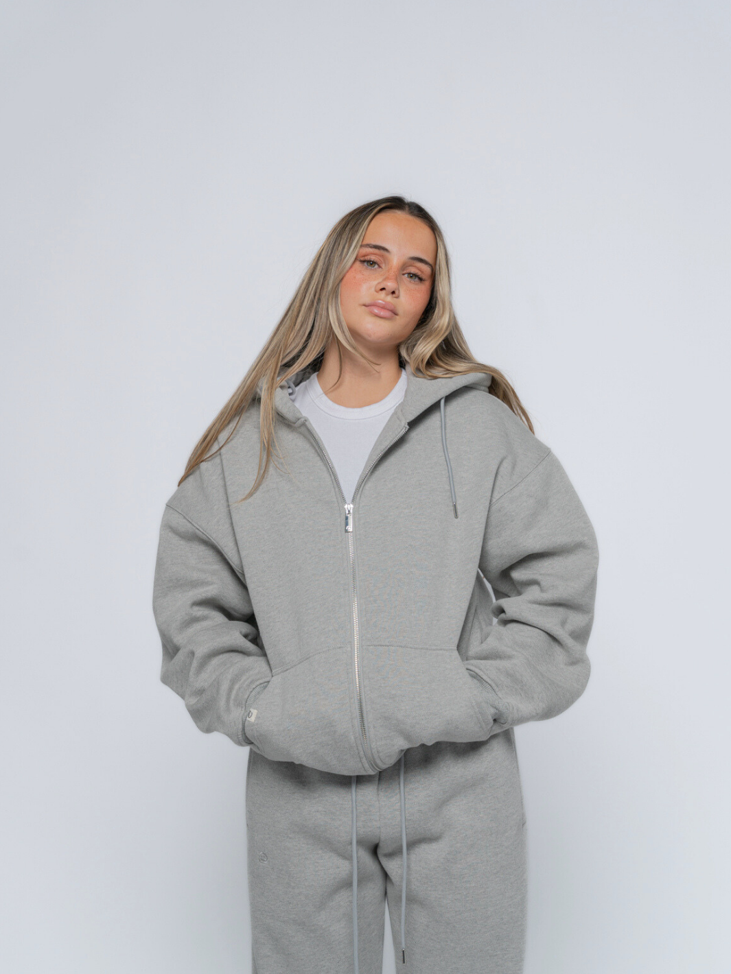 URBAN LUXE ZIP - UP HOODIE - HEATHER GREY